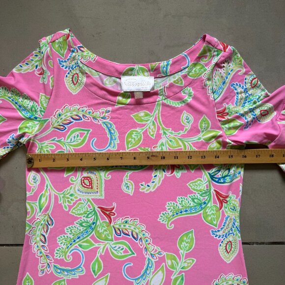 Pappagallo Pink Paisley Dress Size Small Ruffle Sleeve Spring Summer Midi - Picture 7 of 8